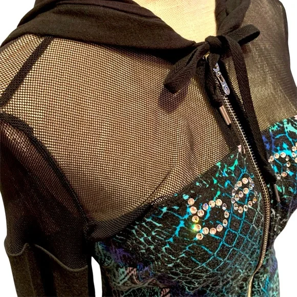 💚BEBE RHINESTONE EMBELLISHED MESH ZIP-UP HOODIE💚 - Picture 2 of 9